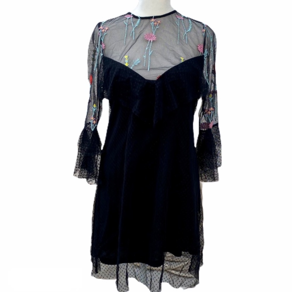 K/Lab New Floral Mesh Polka Dot Dress